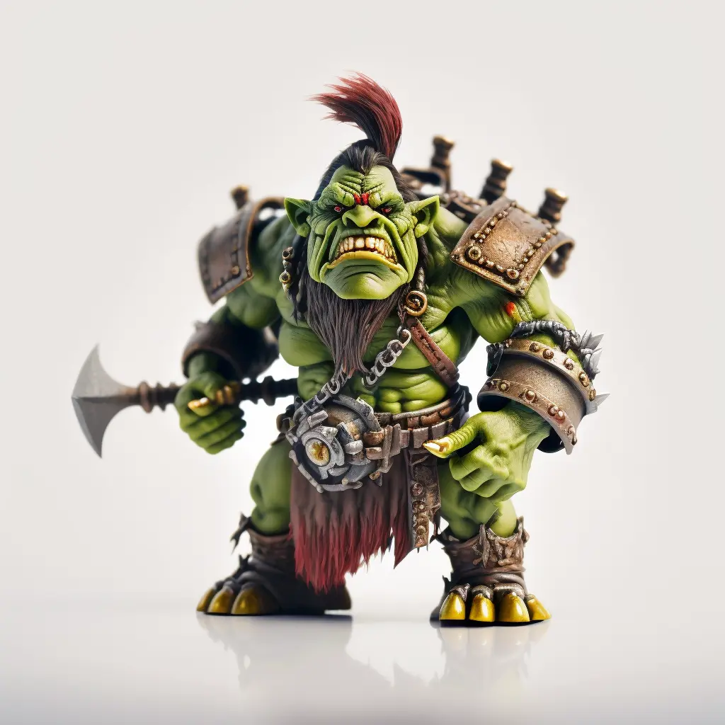 warhammer miniature made of Orc, white background, studio lighting, 35 mm lens